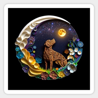 Chocolate Brown Labrador Retriever Dog in Space Full Moon Glowing Planets Stars Art Magnet